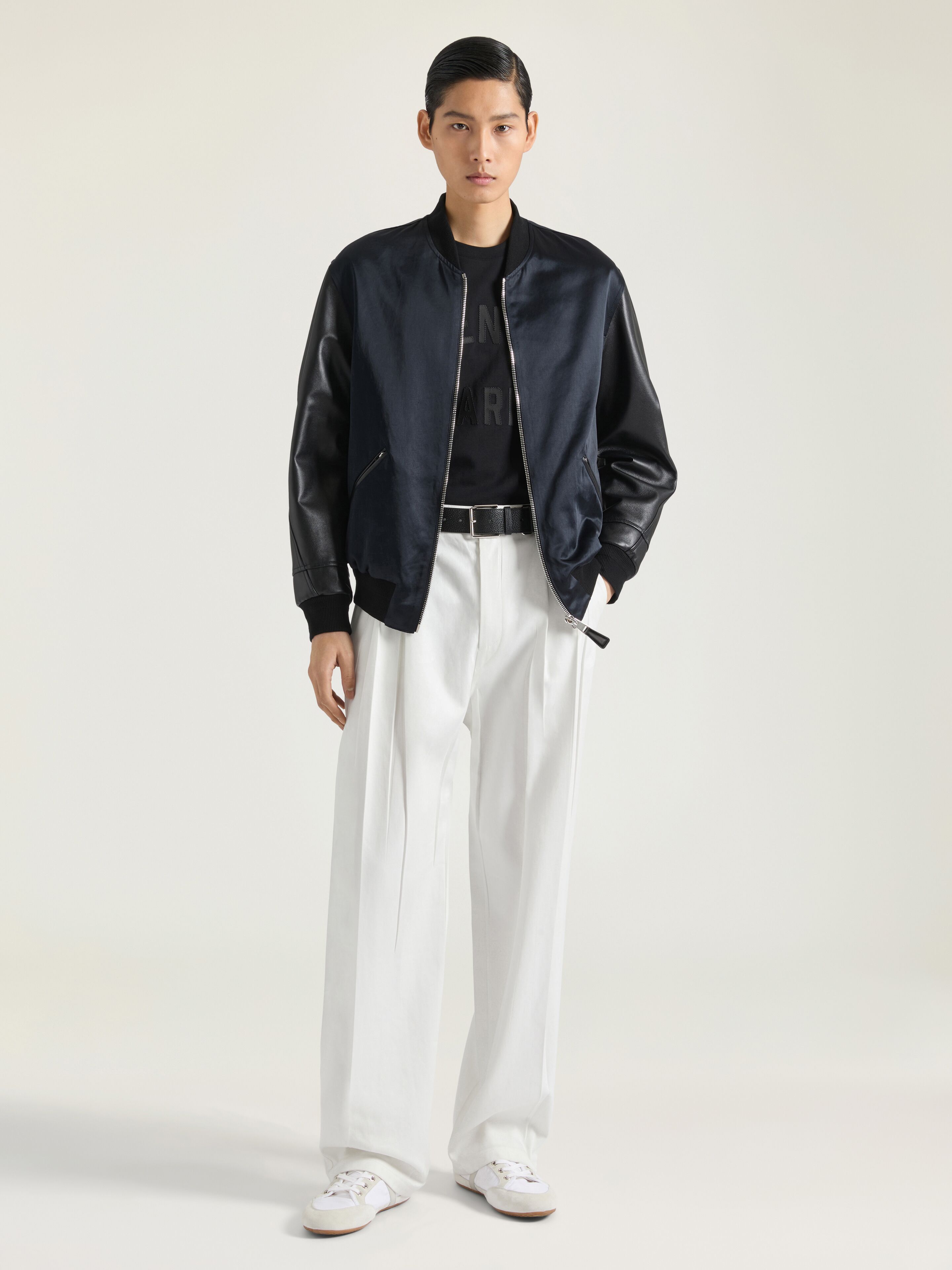 Bomber in leather and satin with GIVENCHY Paris embroidery